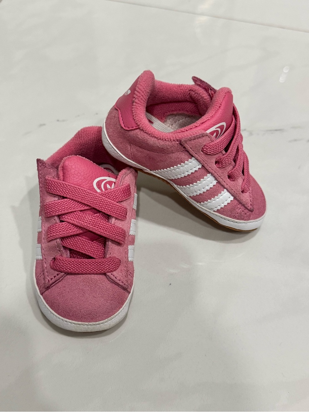 adidas Pink Toddler Lace-Up Sneakers with White Stripes